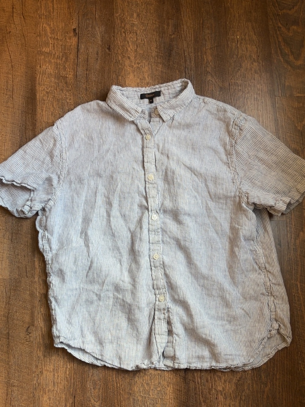 Quince Light Blue Striped Short-Sleeve Linen Shirt size medium